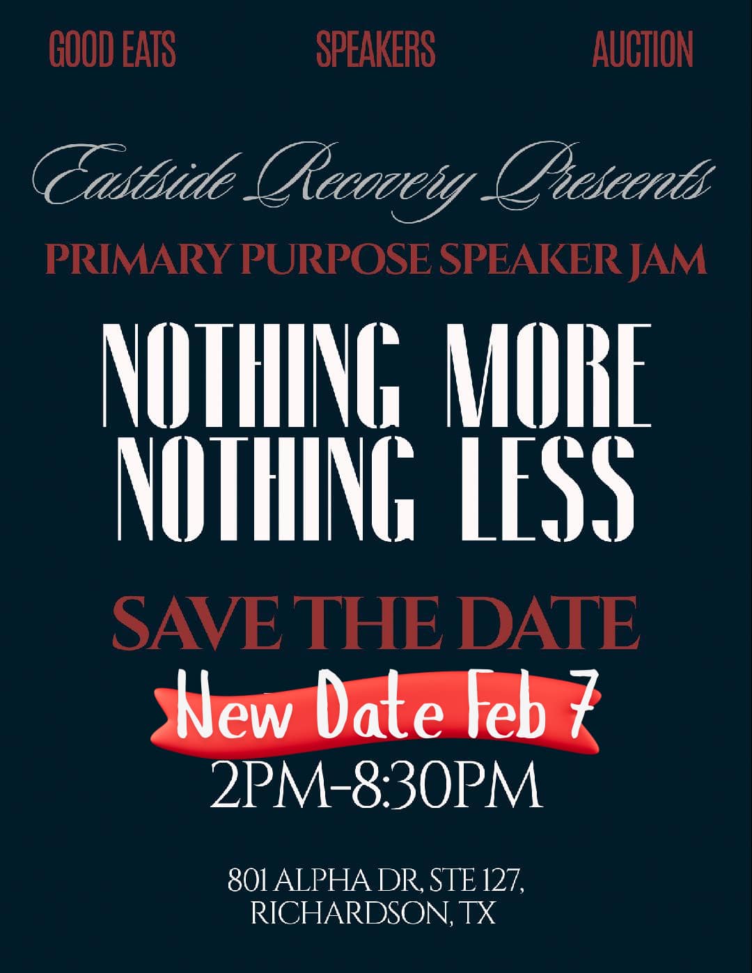 !!NEW DATE FOR THE EVENT!! Nothing More Nothing Less Primary Purpose ...